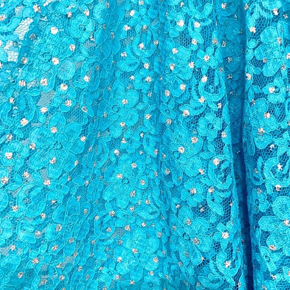 Worship Overlay Asymmetrical Lace Skirt M Sparkly Turquoise Lyrical Praise - Picture 3 of 8